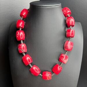 Rare Chinese Red Coral Necklace Chunky Coral Necklace 16"